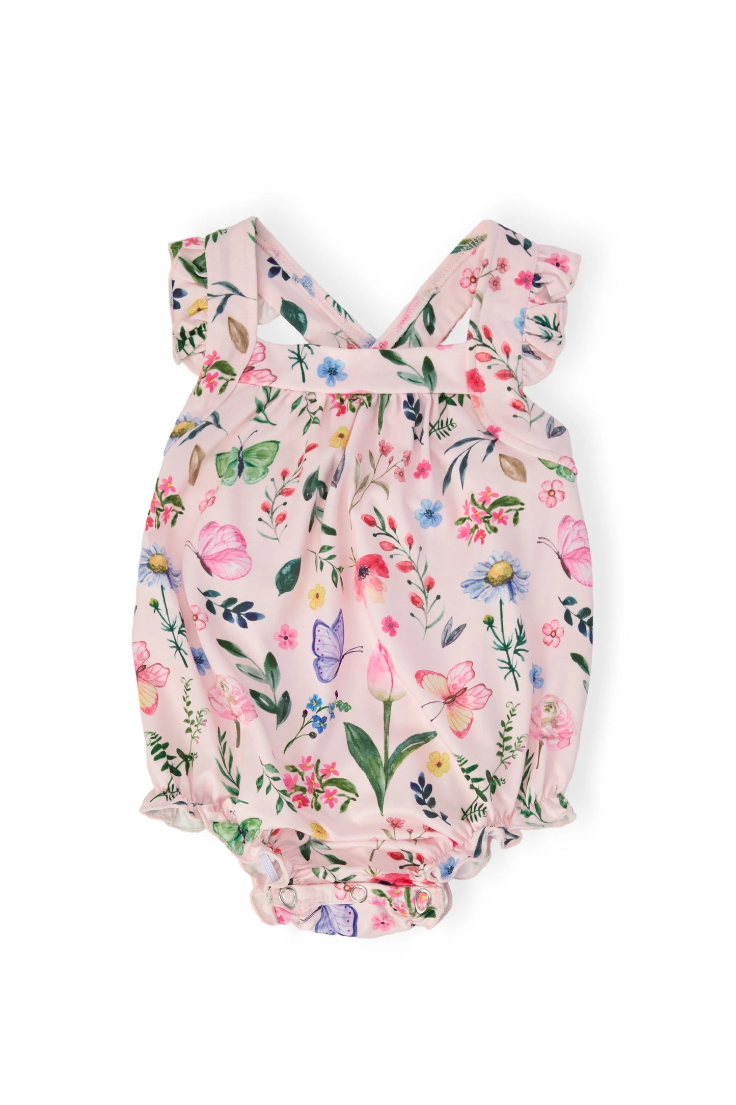 BUTTERFLY MEADOWS RUFFLE CROSS BACK ROMPER