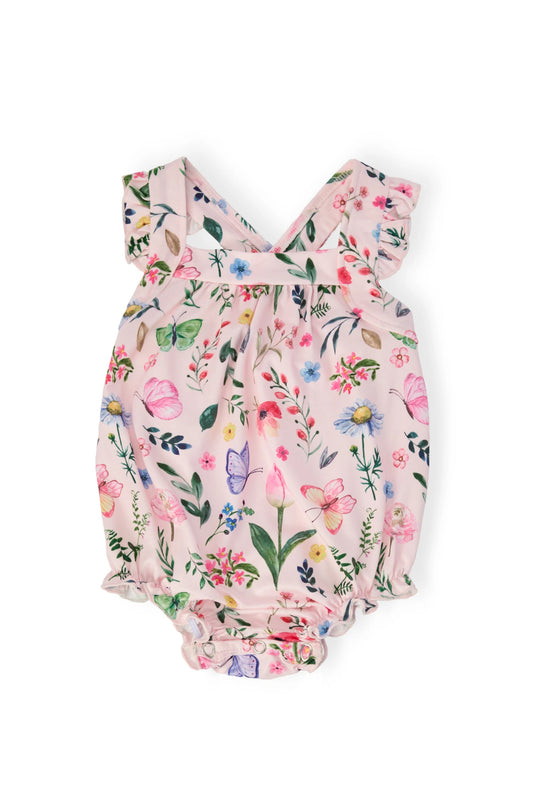 BUTTERFLY MEADOWS RUFFLE CROSS BACK ROMPER